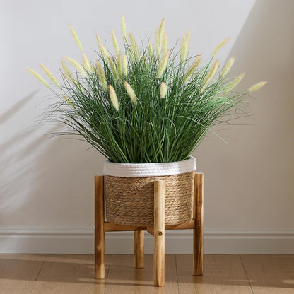 24 inches Extra Lush Artificial Reed Grass (6pcs), Luxury Fake Plants with 10 Heads Dogtail Flower, Luxury Faux Greenery with Dogtail for Garden Porch and Home Decor (Green-10)