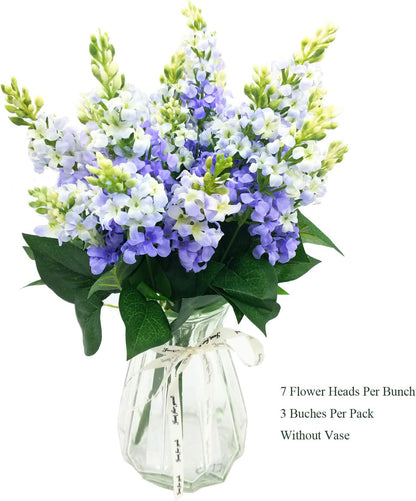 Artificial Fake Flowers Silk Plastic Plant Arrangement for Home Indoor Outdoor Garden Wedding Table Vase Decorations Faux Snapdragon Flower,3 Bouquets (Lilac)