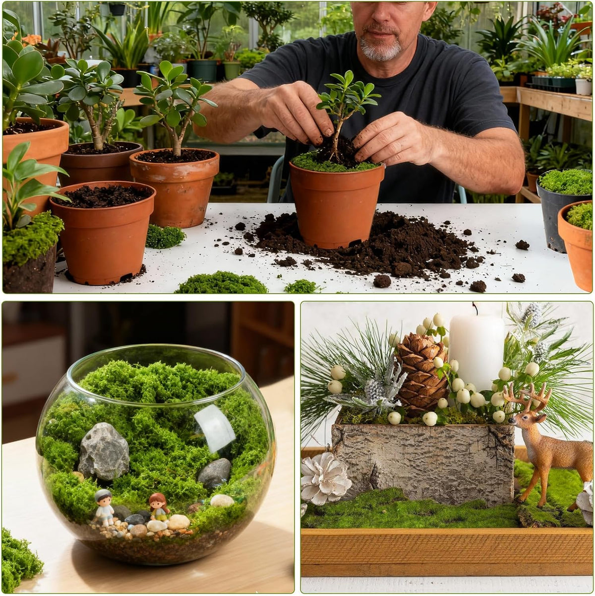 16 OZ Artificial Moss for Indoor Plants, Large Capacity Natural Fake Moss