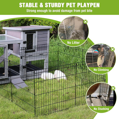 Rabbit Pet Playpen, Bunny Cage with Waterproof Liner, Pet Run Extension for Guinea Pig, Hamster, Chinchillas, Portable Small Animal Cage Fence (Playpen Only)