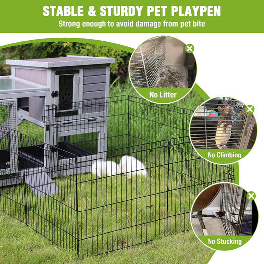 Rabbit Pet Playpen, Bunny Cage with Waterproof Liner, Pet Run Extension for Guinea Pig, Hamster, Chinchillas, Portable Small Animal Cage Fence (Playpen Only)