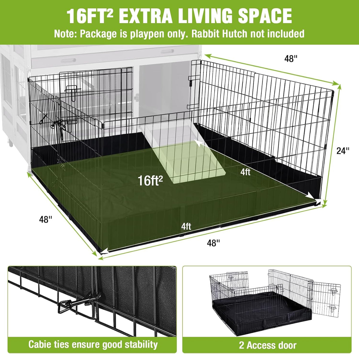 Rabbit Pet Playpen, Bunny Cage with Waterproof Liner, Pet Run Extension for Guinea Pig, Hamster, Chinchillas, Portable Small Animal Cage Fence (Playpen Only)