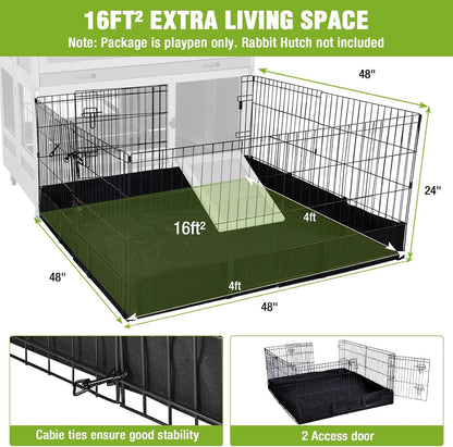Rabbit Pet Playpen, Bunny Cage with Waterproof Liner, Pet Run Extension for Guinea Pig, Hamster, Chinchillas, Portable Small Animal Cage Fence (Playpen Only)