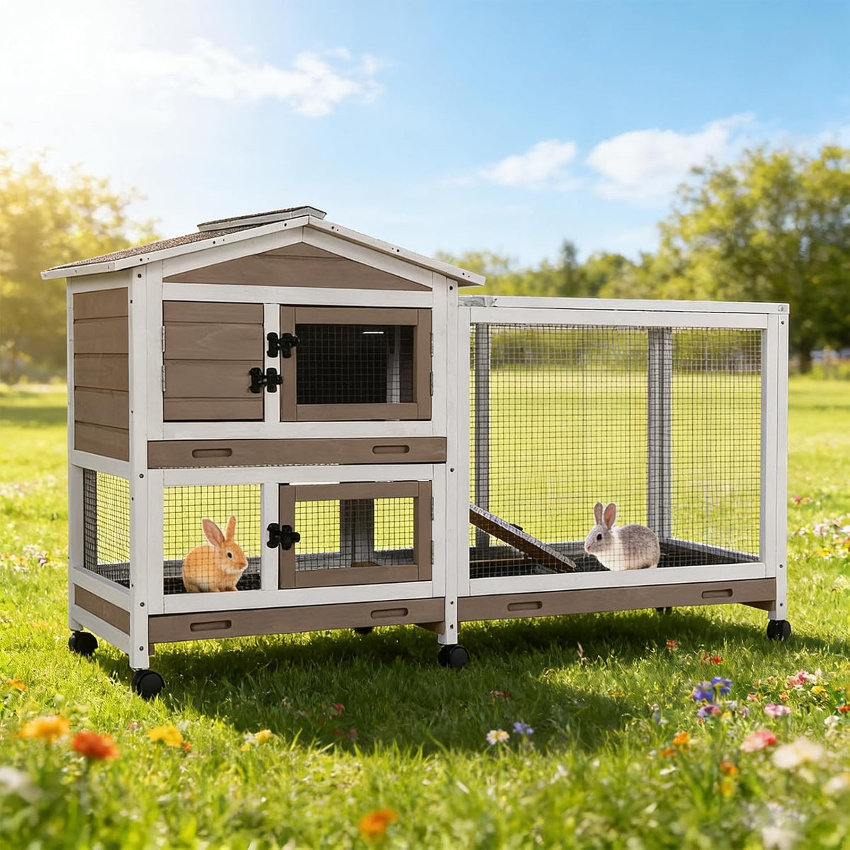 Rabbit Pet Playpen, Bunny Cage with Waterproof Liner, Pet Run Extension for Guinea Pig, Hamster, Chinchillas, Portable Small Animal Cage Fence (Playpen Only)