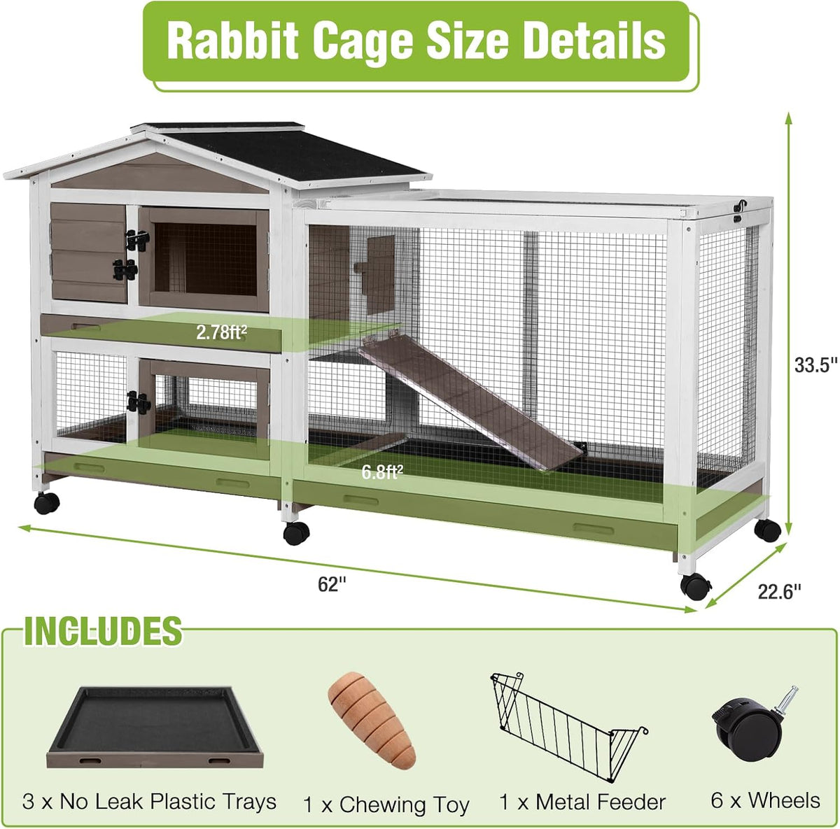 Rabbit Pet Playpen, Bunny Cage with Waterproof Liner, Pet Run Extension for Guinea Pig, Hamster, Chinchillas, Portable Small Animal Cage Fence (Playpen Only)
