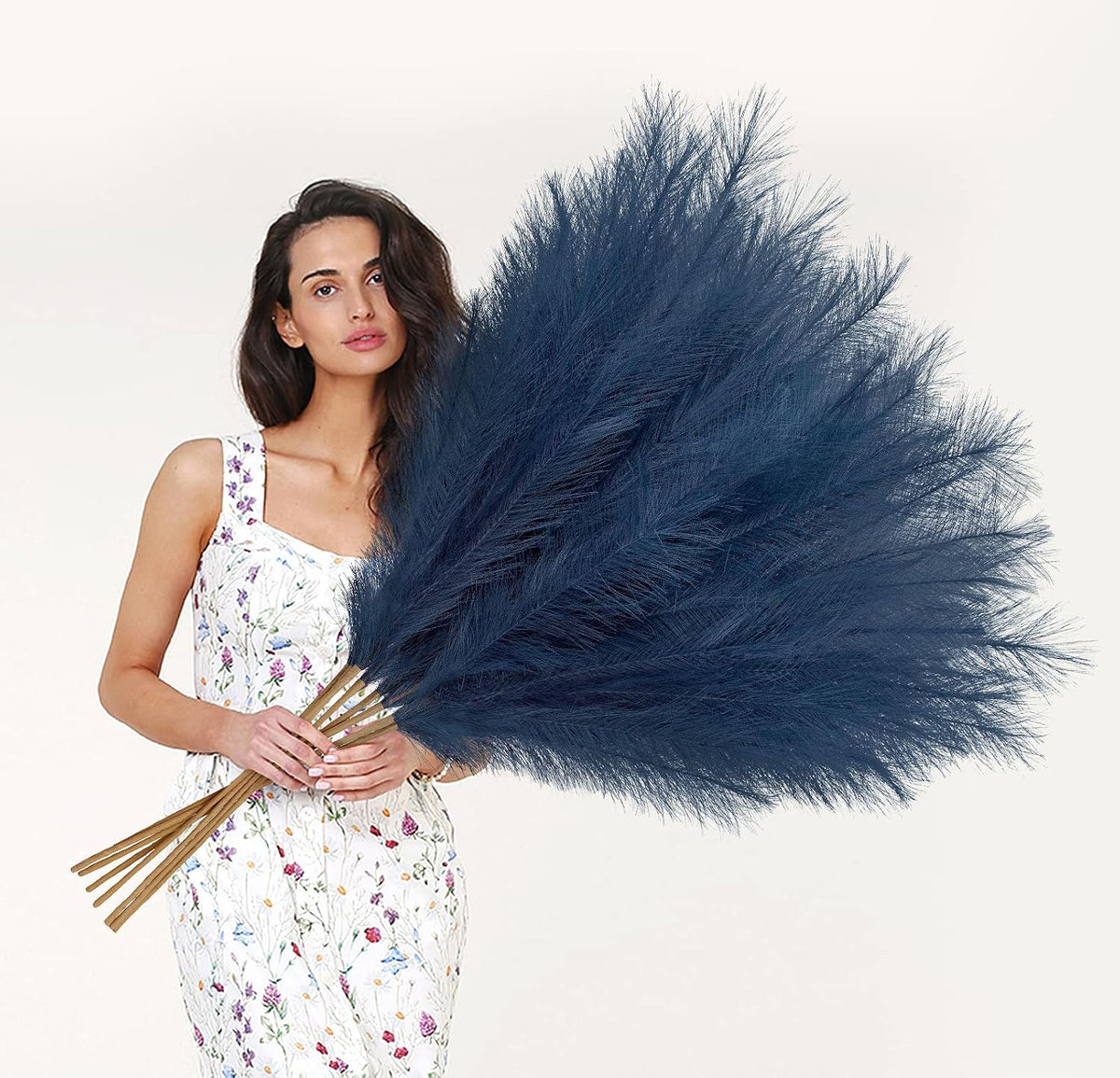 8 Pcs 38''/97cm Tall Faux Large Pampas Grass Decor, Blue