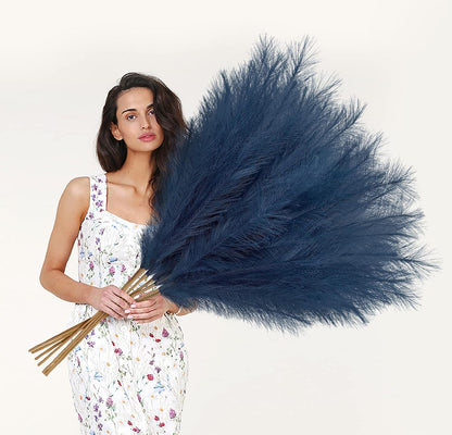 8 Pcs 38''/97cm Tall Faux Large Pampas Grass Decor, Blue