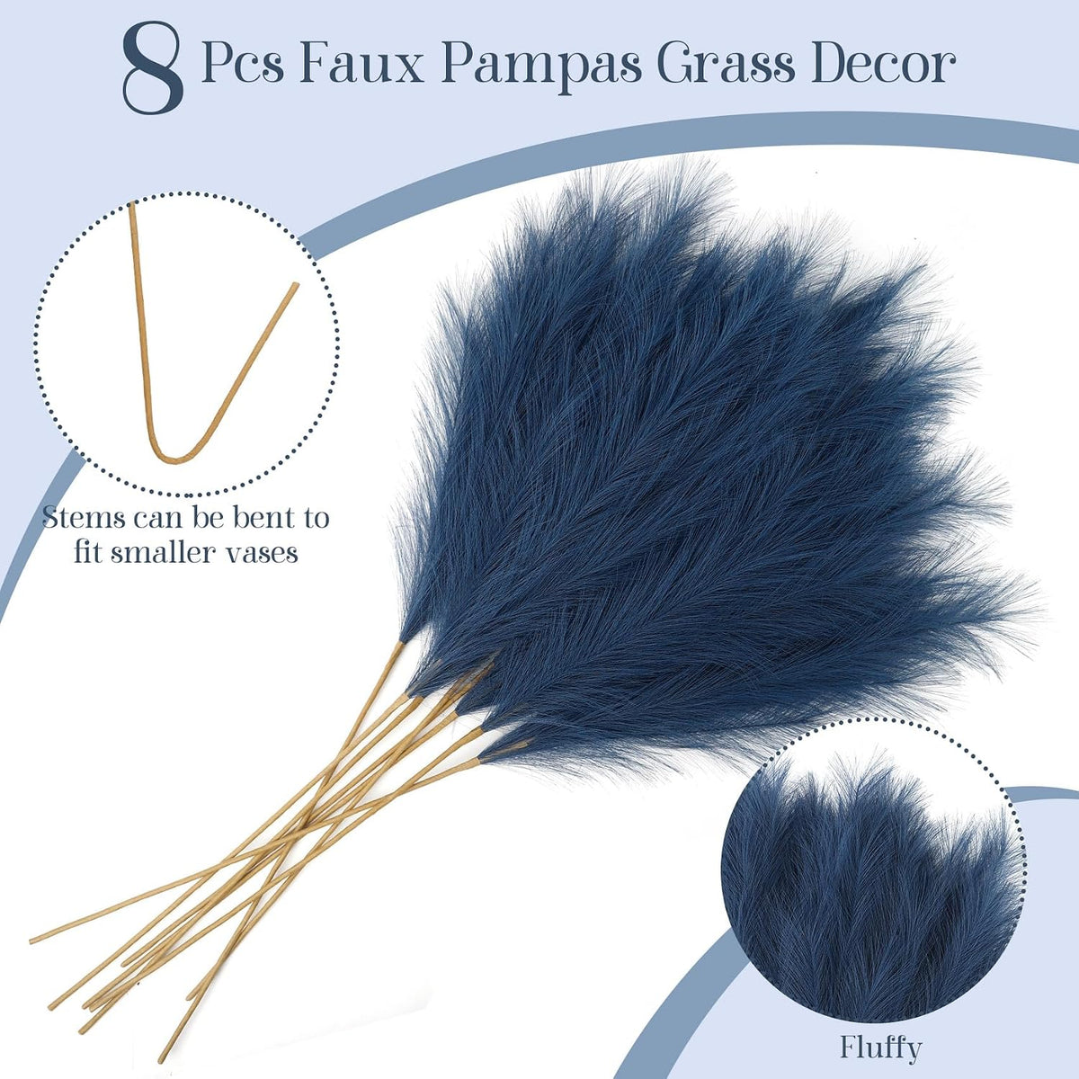 8 Pcs 38''/97cm Tall Faux Large Pampas Grass Decor, Blue