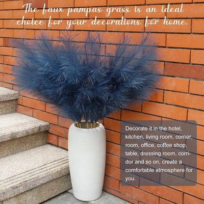 8 Pcs 38''/97cm Tall Faux Large Pampas Grass Decor, Blue