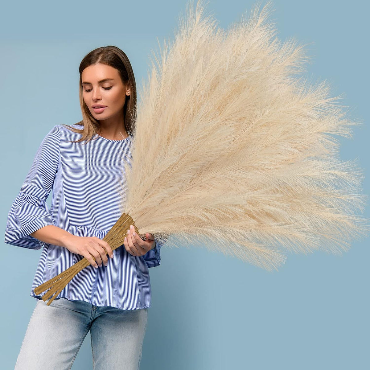 8 Pcs 38''/97cm Tall Faux Large Pampas Grass Decor, Blue