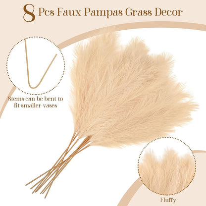 8 Pcs 38''/97cm Tall Faux Large Pampas Grass Decor, Blue
