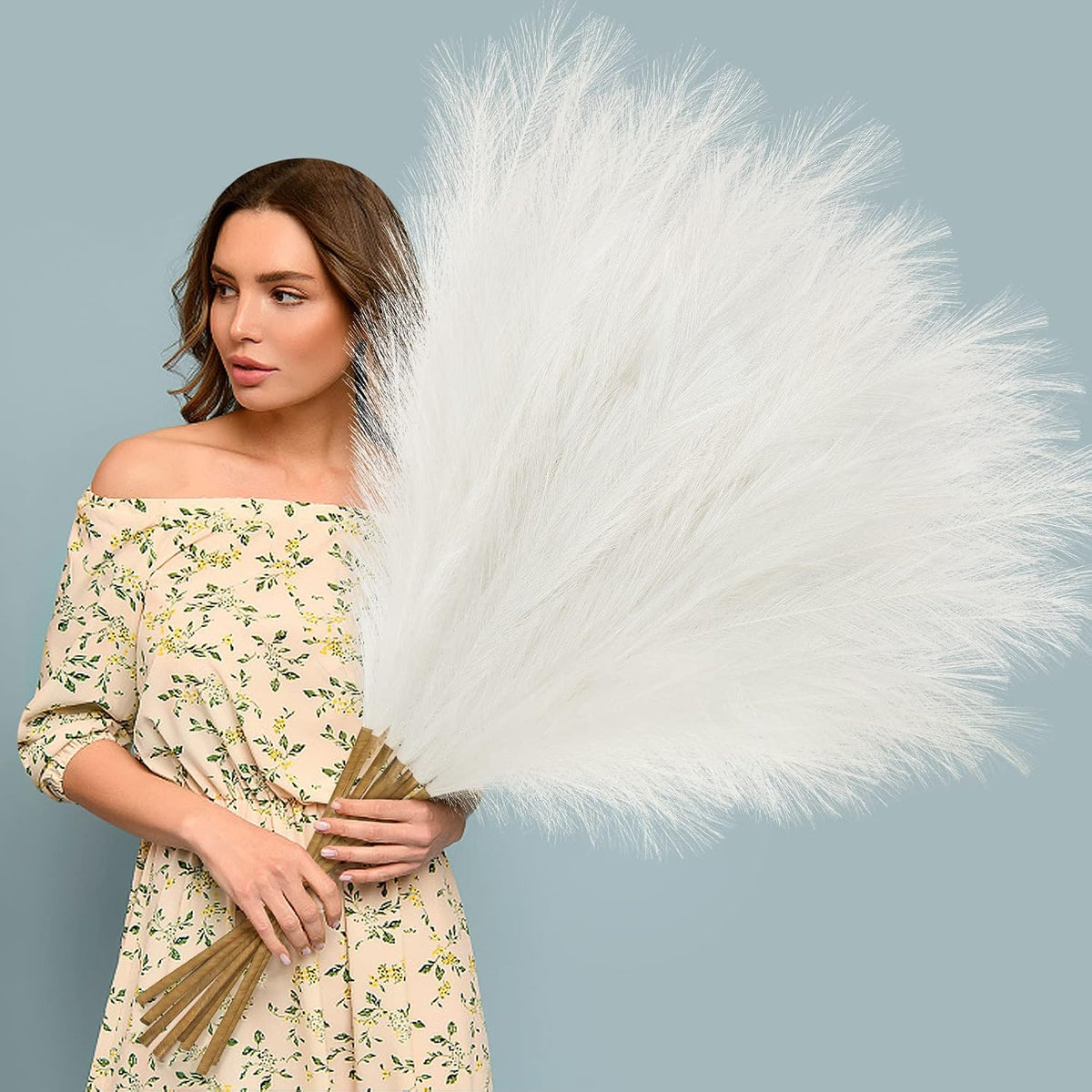 8 Pcs 38''/97cm Tall Faux Large Pampas Grass Decor, Blue