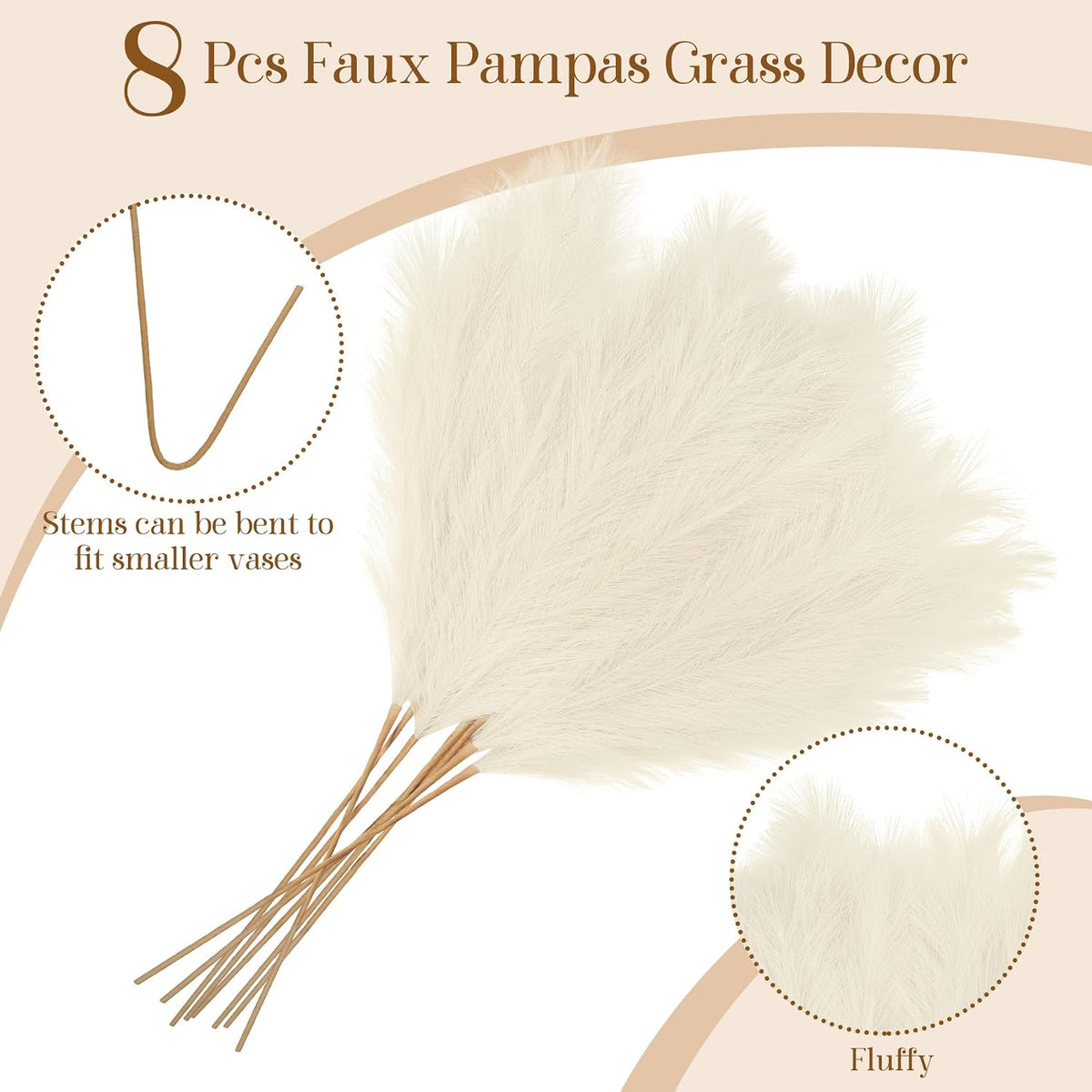 8 Pcs 38''/97cm Tall Faux Large Pampas Grass Decor, Blue