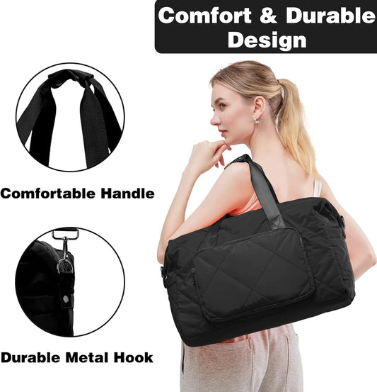 Sports Duffel Gym Bag for Women Men Lightweight Weekender Duffel Bag Black