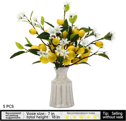 Artificial Lemon Fruit Flowers, 5pcs, 24 inch | Lifelike Artificial Plants, For Home, Office, Festival Decoration, Simulated Flower, Artificial Fruit