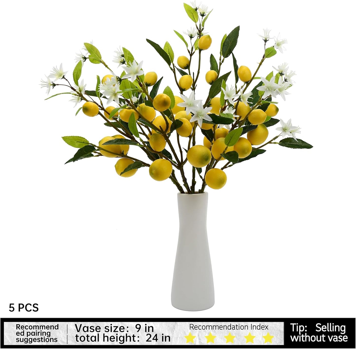 Artificial Lemon Fruit Flowers, 5pcs, 24 inch | Lifelike Artificial Plants, For Home, Office, Festival Decoration, Simulated Flower, Artificial Fruit