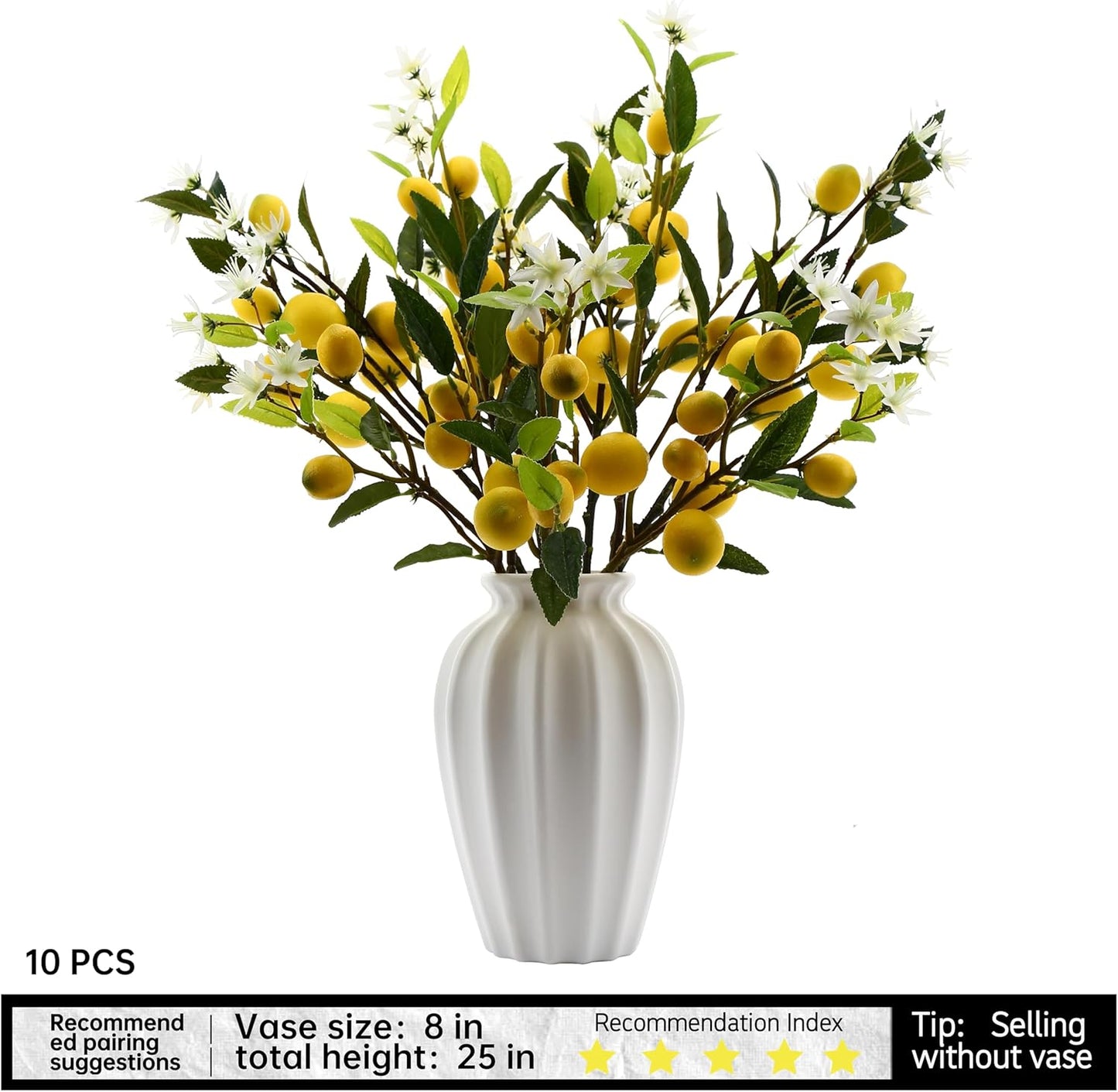 Artificial Lemon Fruit Flowers, 5pcs, 24 inch | Lifelike Artificial Plants, For Home, Office, Festival Decoration, Simulated Flower, Artificial Fruit