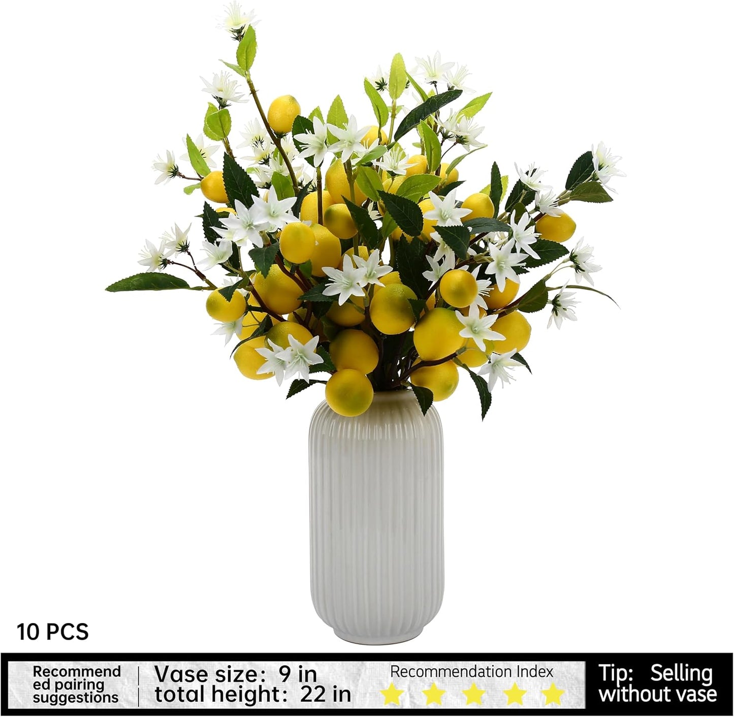 Artificial Lemon Fruit Flowers, 5pcs, 24 inch | Lifelike Artificial Plants, For Home, Office, Festival Decoration, Simulated Flower, Artificial Fruit