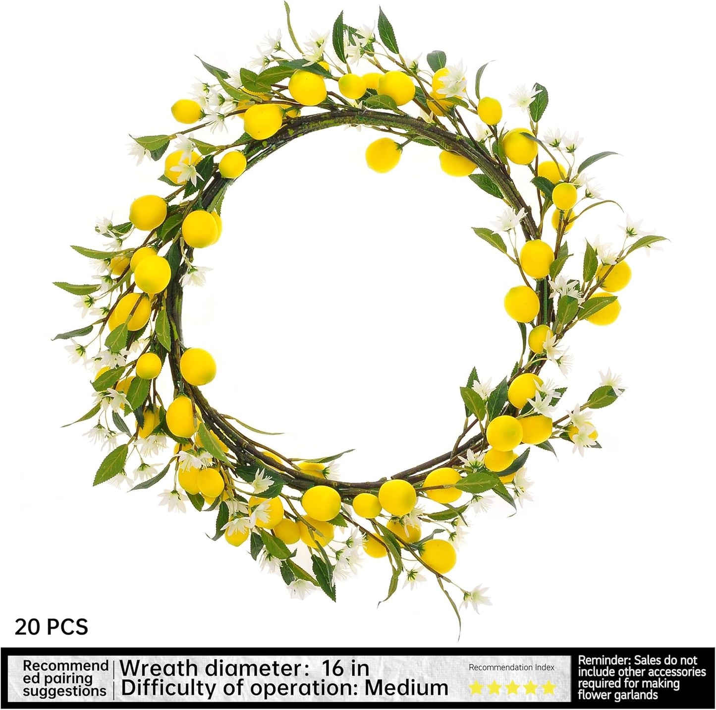 Artificial Lemon Fruit Flowers, 5pcs, 24 inch | Lifelike Artificial Plants, For Home, Office, Festival Decoration, Simulated Flower, Artificial Fruit