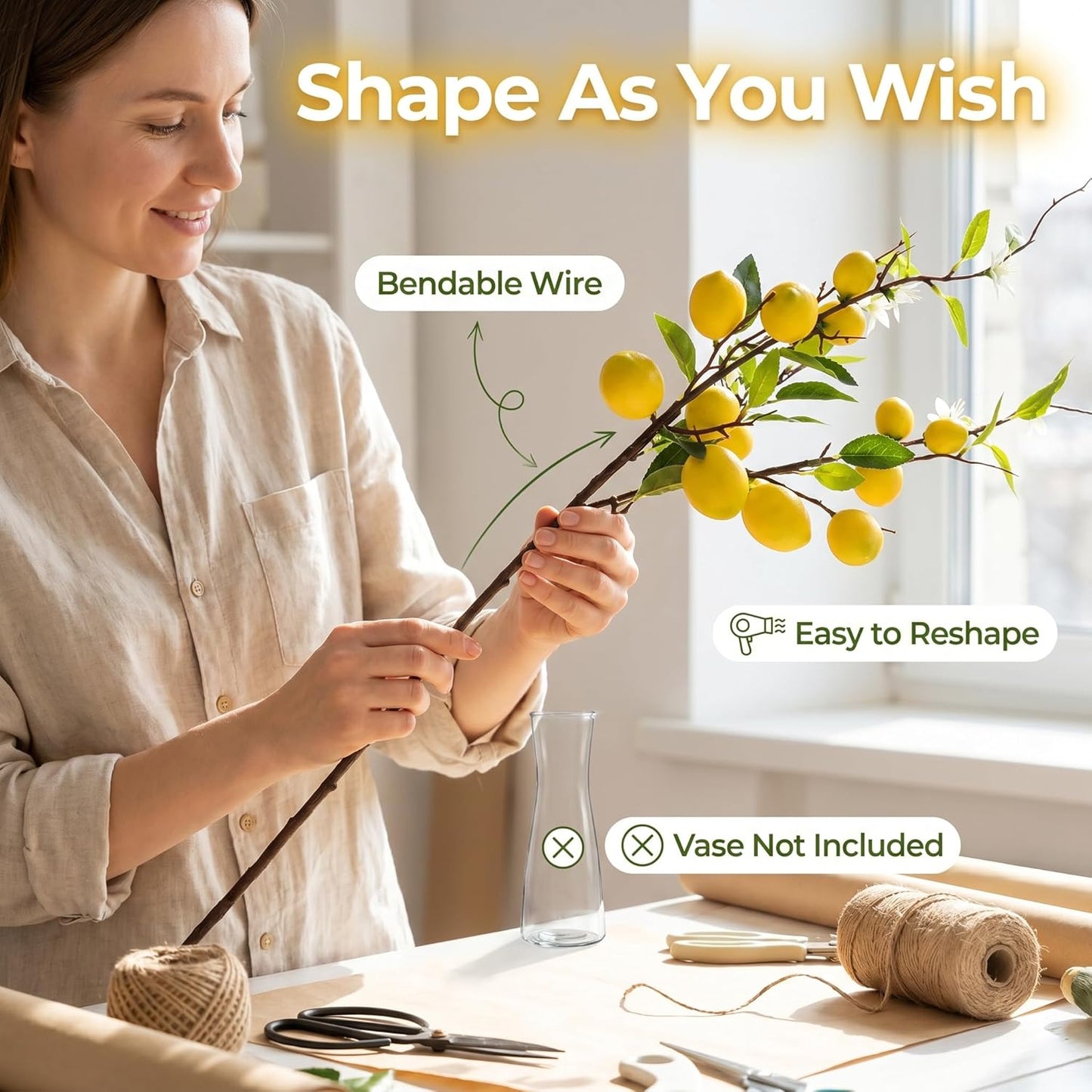 Artificial Lemon Fruit Flowers, 5pcs, 24 inch | Lifelike Artificial Plants, For Home, Office, Festival Decoration, Simulated Flower, Artificial Fruit