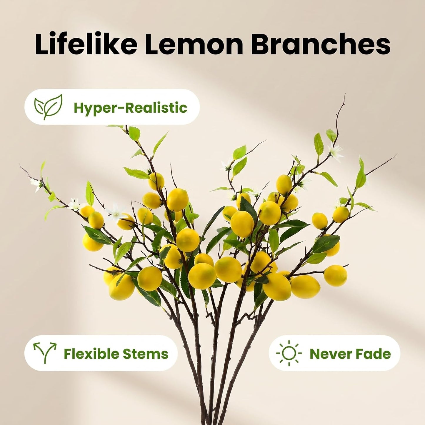 Artificial Lemon Fruit Flowers, 5pcs, 24 inch | Lifelike Artificial Plants, For Home, Office, Festival Decoration, Simulated Flower, Artificial Fruit