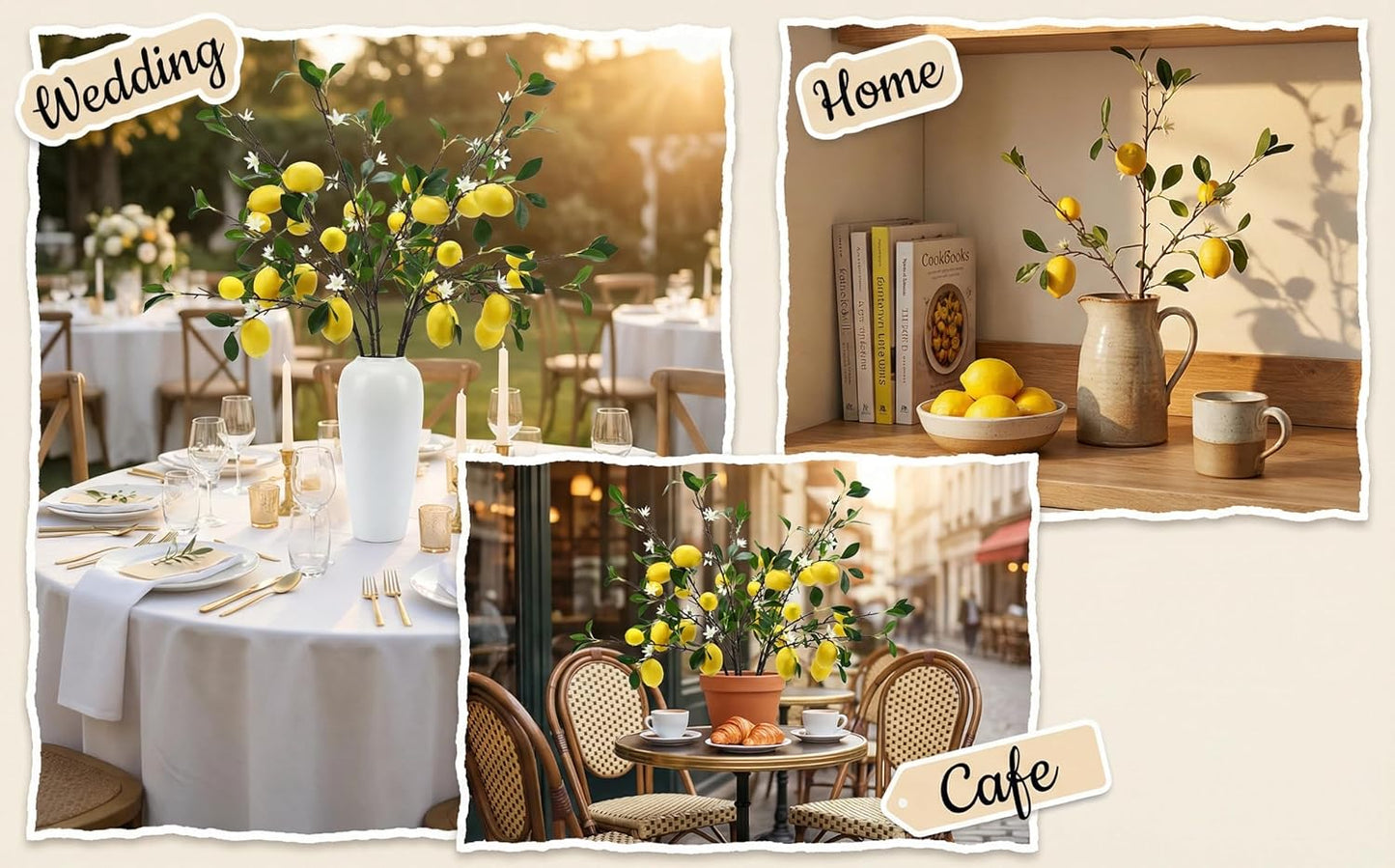 Artificial Lemon Fruit Flowers, 5pcs, 24 inch | Lifelike Artificial Plants, For Home, Office, Festival Decoration, Simulated Flower, Artificial Fruit