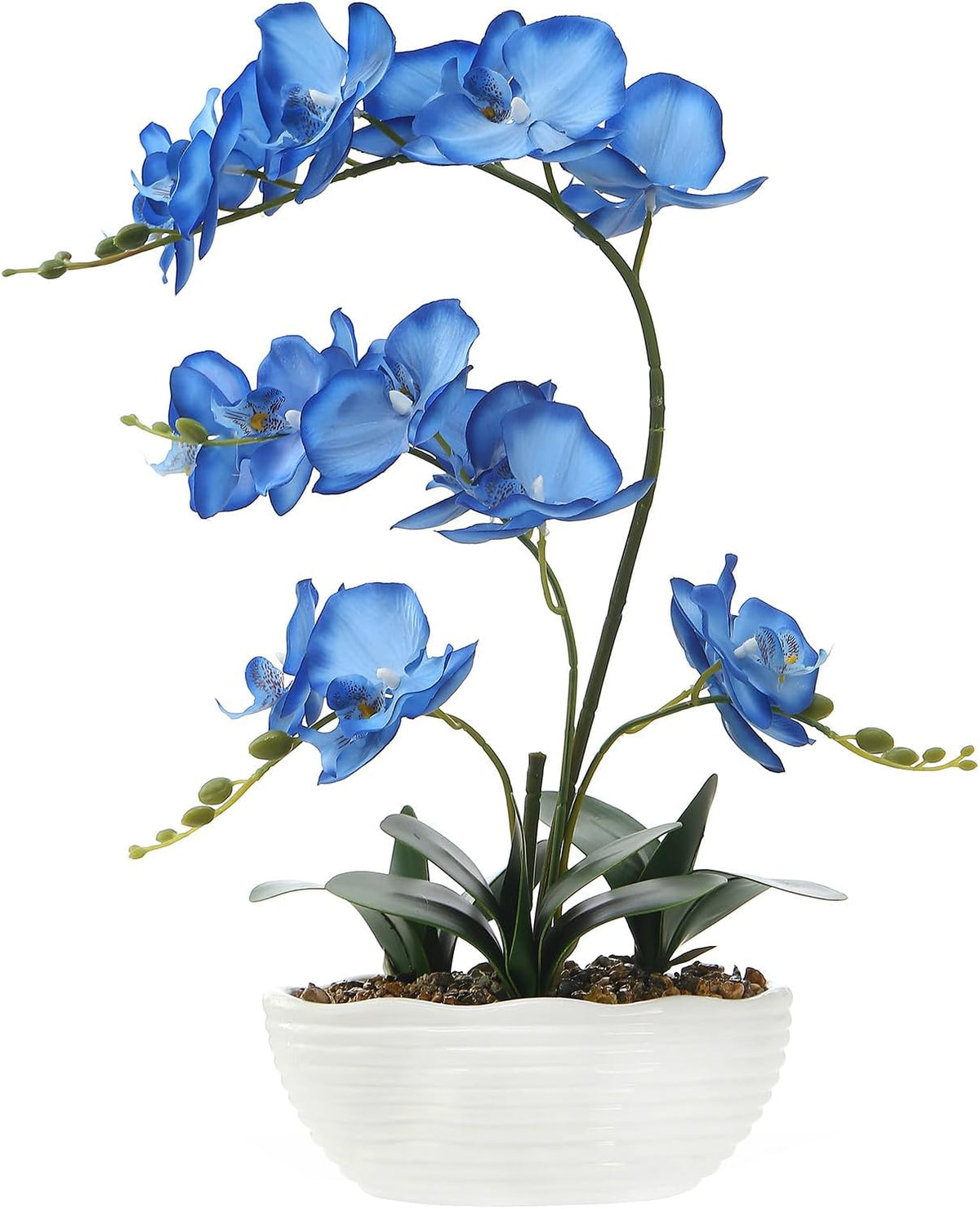 Large Silk Orchid in Wave Pot 19" Phalaenopsis Centerpiece for Table, White