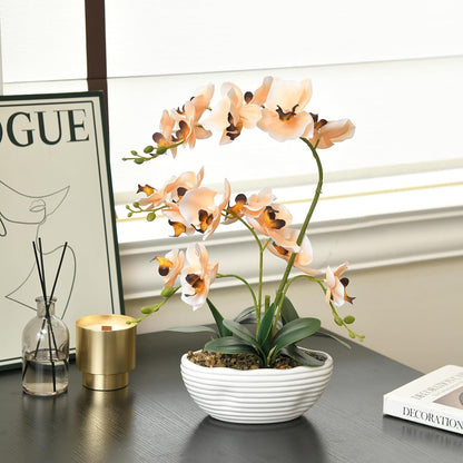 Large Silk Orchid in Wave Pot 19" Phalaenopsis Centerpiece for Table, White