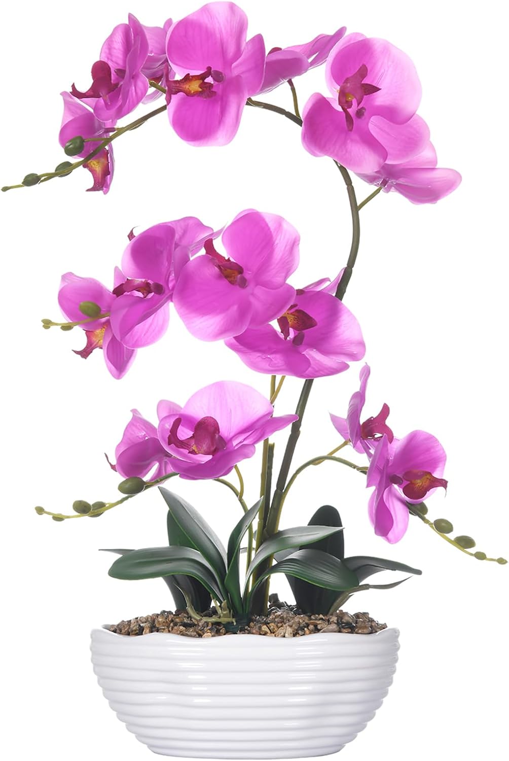 Large Silk Orchid in Wave Pot 19" Phalaenopsis Centerpiece for Table, White