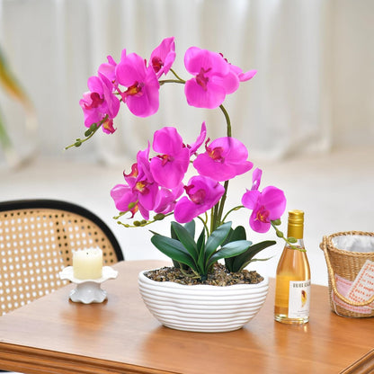 Large Silk Orchid in Wave Pot 19" Phalaenopsis Centerpiece for Table, White