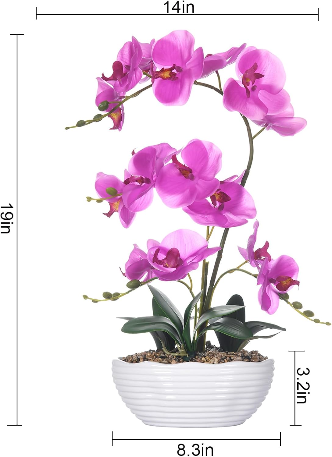 Large Silk Orchid in Wave Pot 19" Phalaenopsis Centerpiece for Table, White