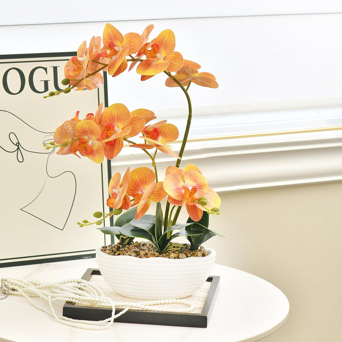 Large Silk Orchid in Wave Pot 19" Phalaenopsis Centerpiece for Table, White