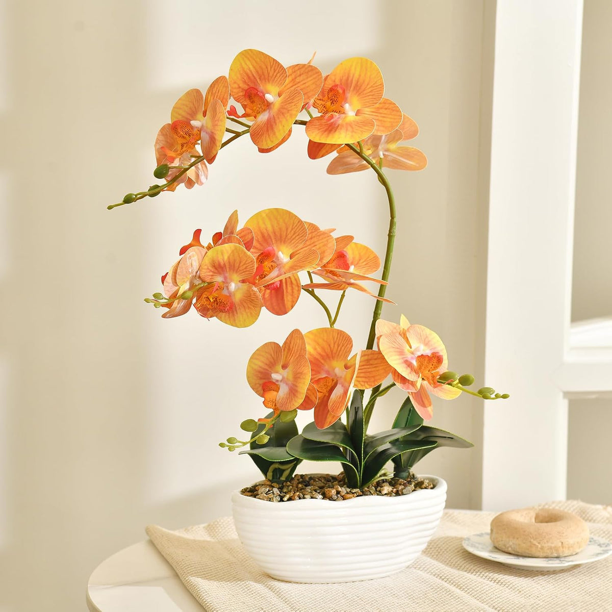 Large Silk Orchid in Wave Pot 19" Phalaenopsis Centerpiece for Table, White