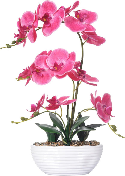 Large Silk Orchid in Wave Pot 19" Phalaenopsis Centerpiece for Table, White