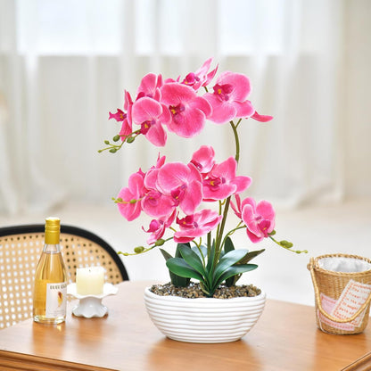 Large Silk Orchid in Wave Pot 19" Phalaenopsis Centerpiece for Table, White