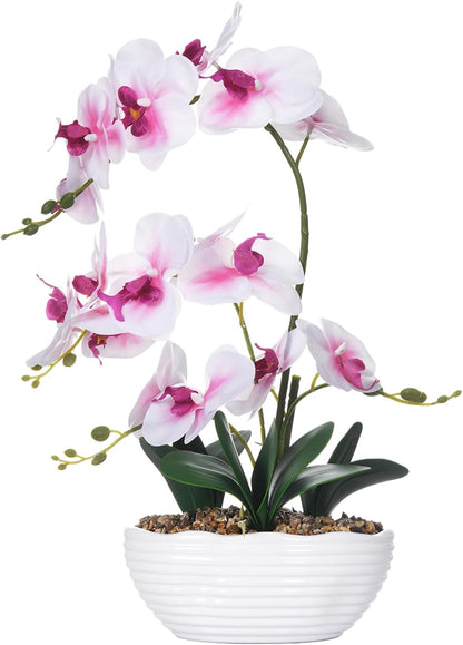 Large Silk Orchid in Wave Pot 19" Phalaenopsis Centerpiece for Table, White