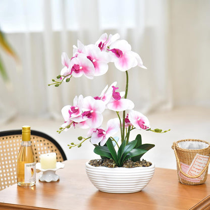 Large Silk Orchid in Wave Pot 19" Phalaenopsis Centerpiece for Table, White