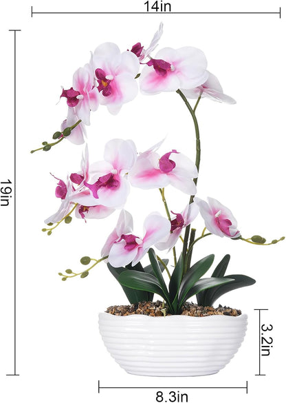 Large Silk Orchid in Wave Pot 19" Phalaenopsis Centerpiece for Table, White