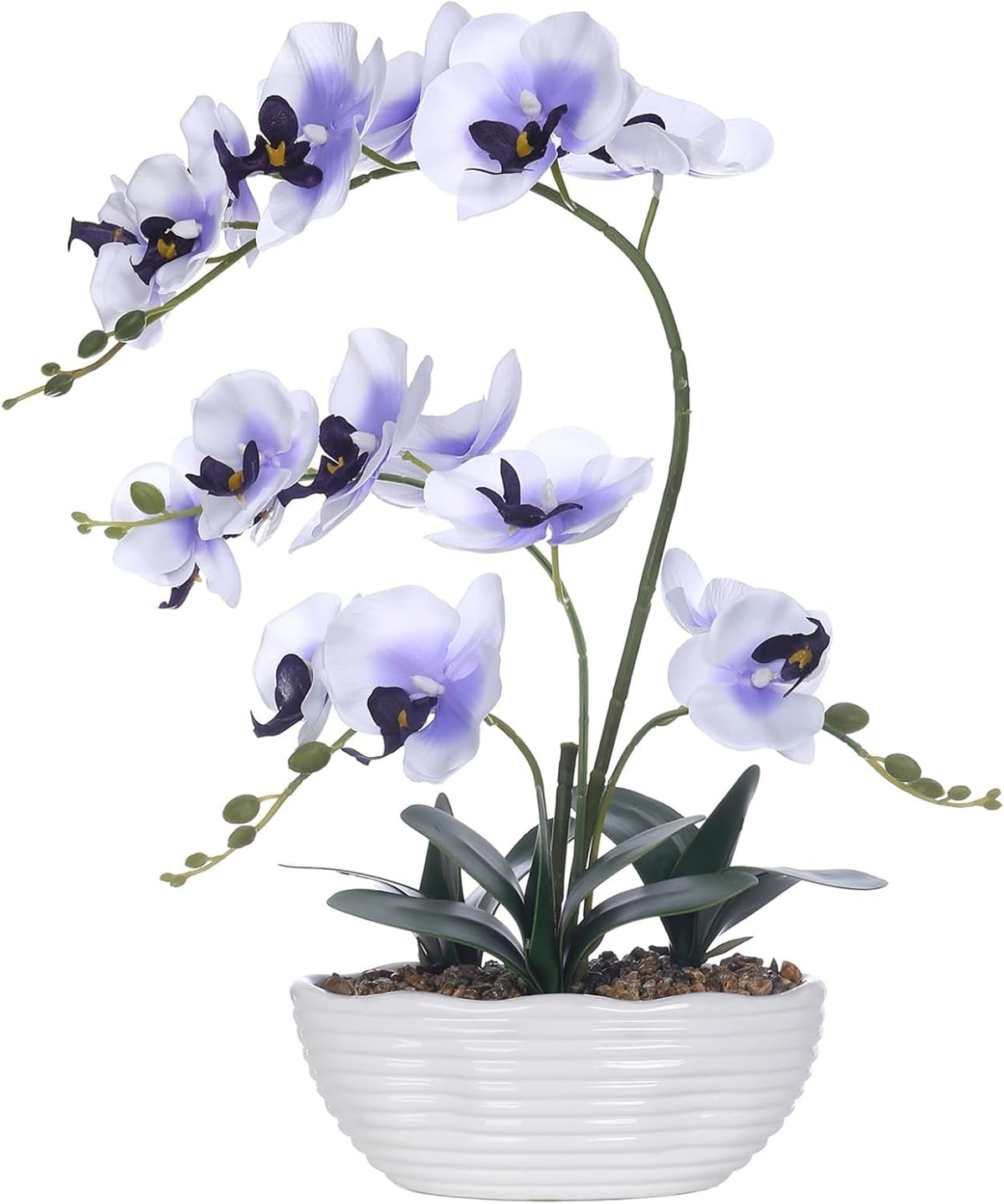 Large Silk Orchid in Wave Pot 19" Phalaenopsis Centerpiece for Table, White