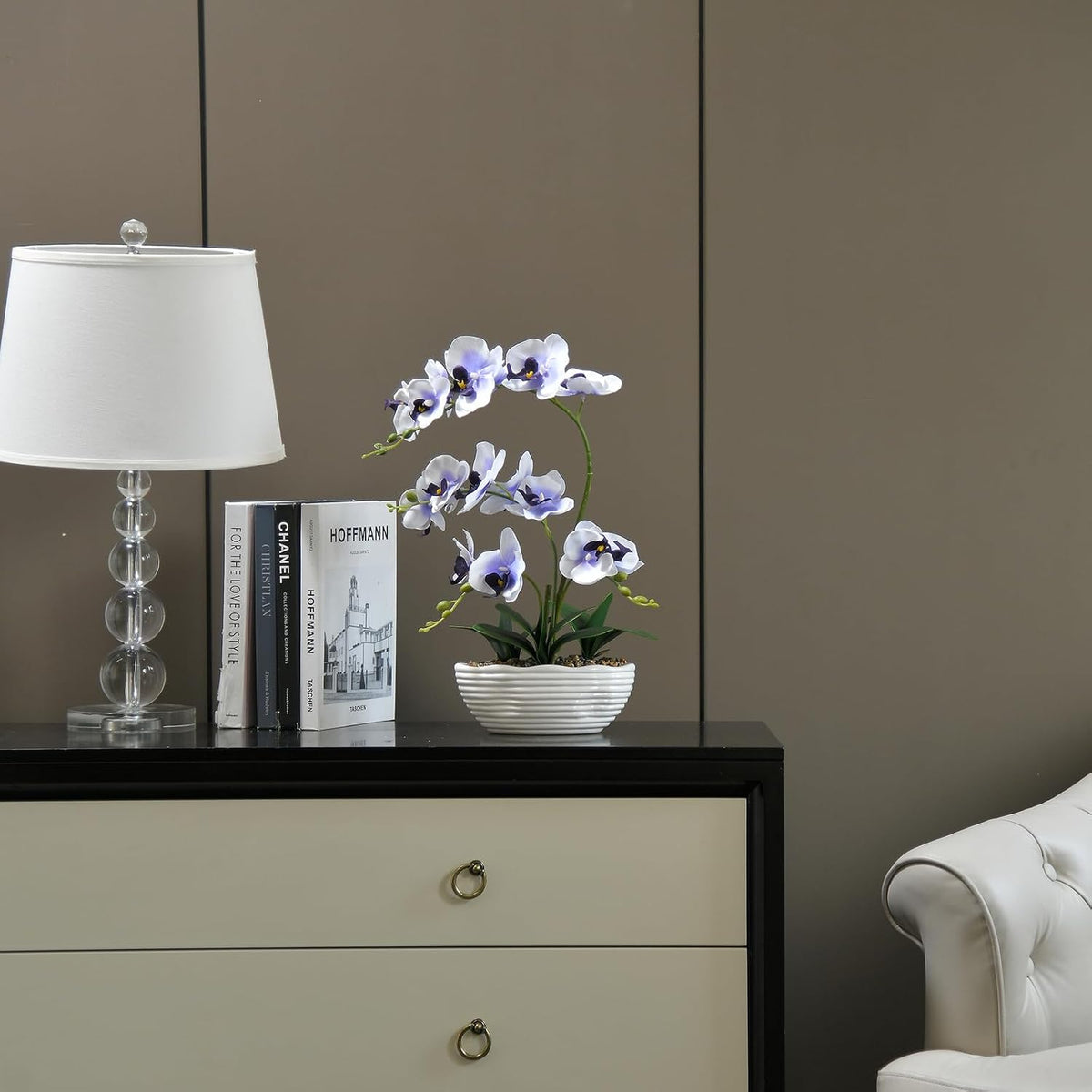 Large Silk Orchid in Wave Pot 19" Phalaenopsis Centerpiece for Table, White