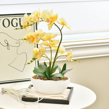 Large Silk Orchid in Wave Pot 19" Phalaenopsis Centerpiece for Table, White