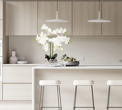 Orchid Artificial Flowers for Home Decor, Faux Orchids with Silver Vase Phalaenopsis Fake Flowers Real Touch Flowers Plants White Orquideas Arrangements in Pot Table Centerpiece Decoration