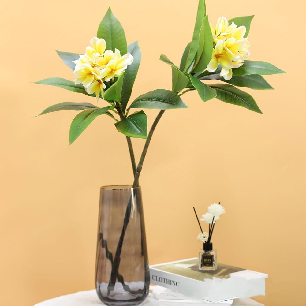 35.5 Inch Artificial Frangipani Flower 2 Pack Lifelike Real Touch Artificial Plumeria Flowers,for Home Vase Garden Decoration Party Wedding Bouquet (Red)