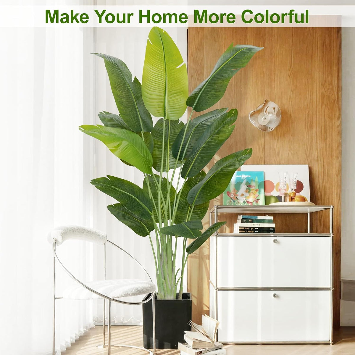 Lifelike Bird of Paradise Artificial Plant,6.6ft Faux Banana Leaf Tree with 15 Trunks - Perfect Indoor Silk Floor Plant for Home Decor in Living Room, Office, and Bedroom