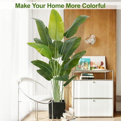 Lifelike Bird of Paradise Artificial Plant,6.6ft Faux Banana Leaf Tree with 15 Trunks - Perfect Indoor Silk Floor Plant for Home Decor in Living Room, Office, and Bedroom