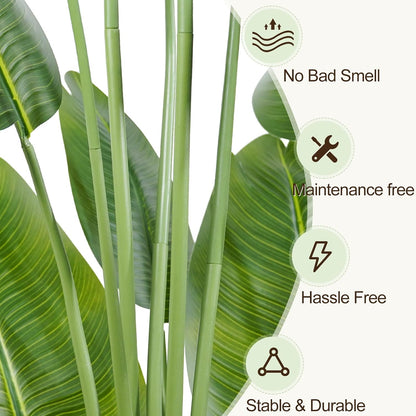 Lifelike Bird of Paradise Artificial Plant,6.6ft Faux Banana Leaf Tree with 15 Trunks - Perfect Indoor Silk Floor Plant for Home Decor in Living Room, Office, and Bedroom