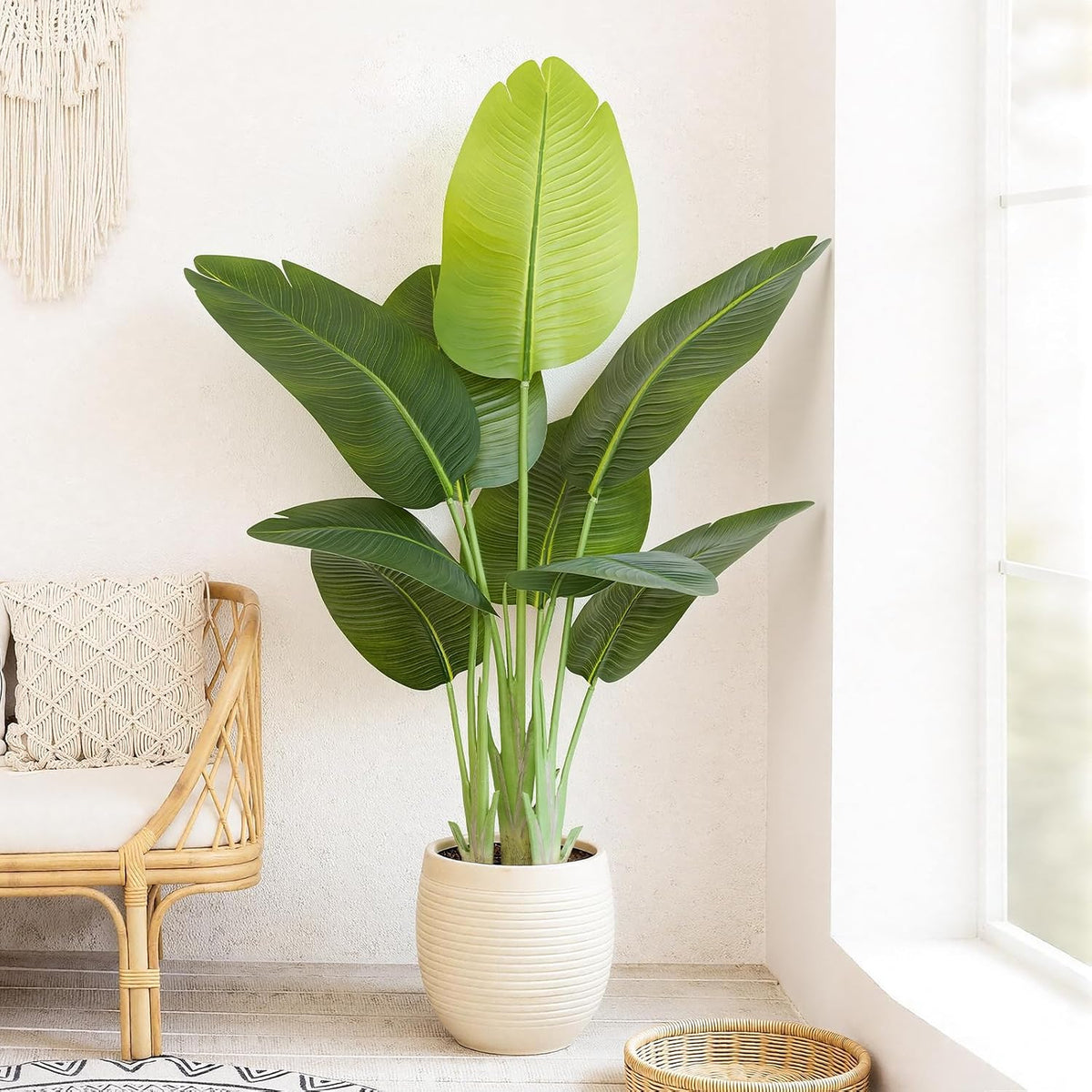 Lifelike Bird of Paradise Artificial Plant,6.6ft Faux Banana Leaf Tree with 15 Trunks - Perfect Indoor Silk Floor Plant for Home Decor in Living Room, Office, and Bedroom