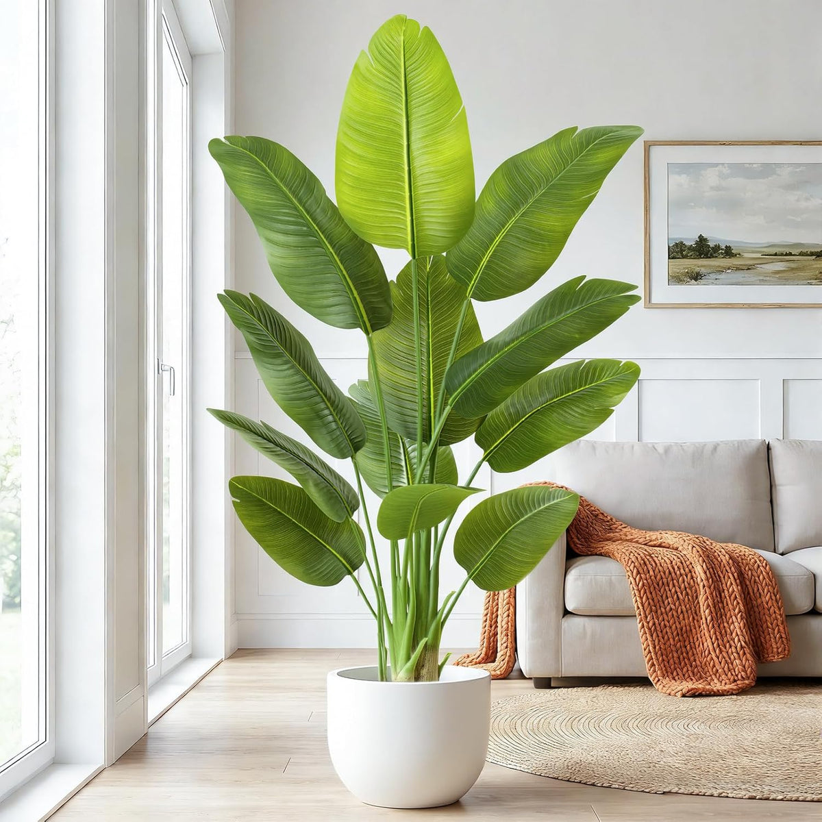 Lifelike Bird of Paradise Artificial Plant,6.6ft Faux Banana Leaf Tree with 15 Trunks - Perfect Indoor Silk Floor Plant for Home Decor in Living Room, Office, and Bedroom