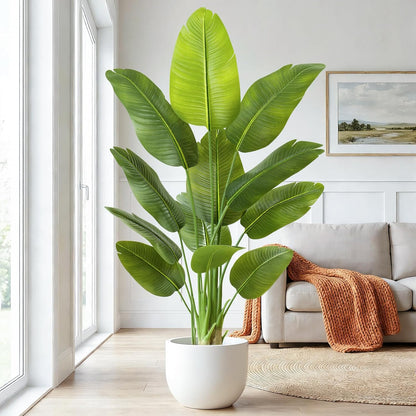 Lifelike Bird of Paradise Artificial Plant,6.6ft Faux Banana Leaf Tree with 15 Trunks - Perfect Indoor Silk Floor Plant for Home Decor in Living Room, Office, and Bedroom