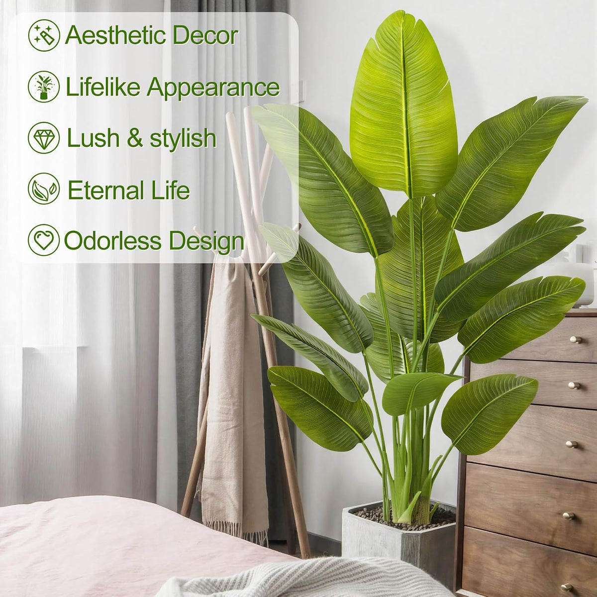 Lifelike Bird of Paradise Artificial Plant,6.6ft Faux Banana Leaf Tree with 15 Trunks - Perfect Indoor Silk Floor Plant for Home Decor in Living Room, Office, and Bedroom